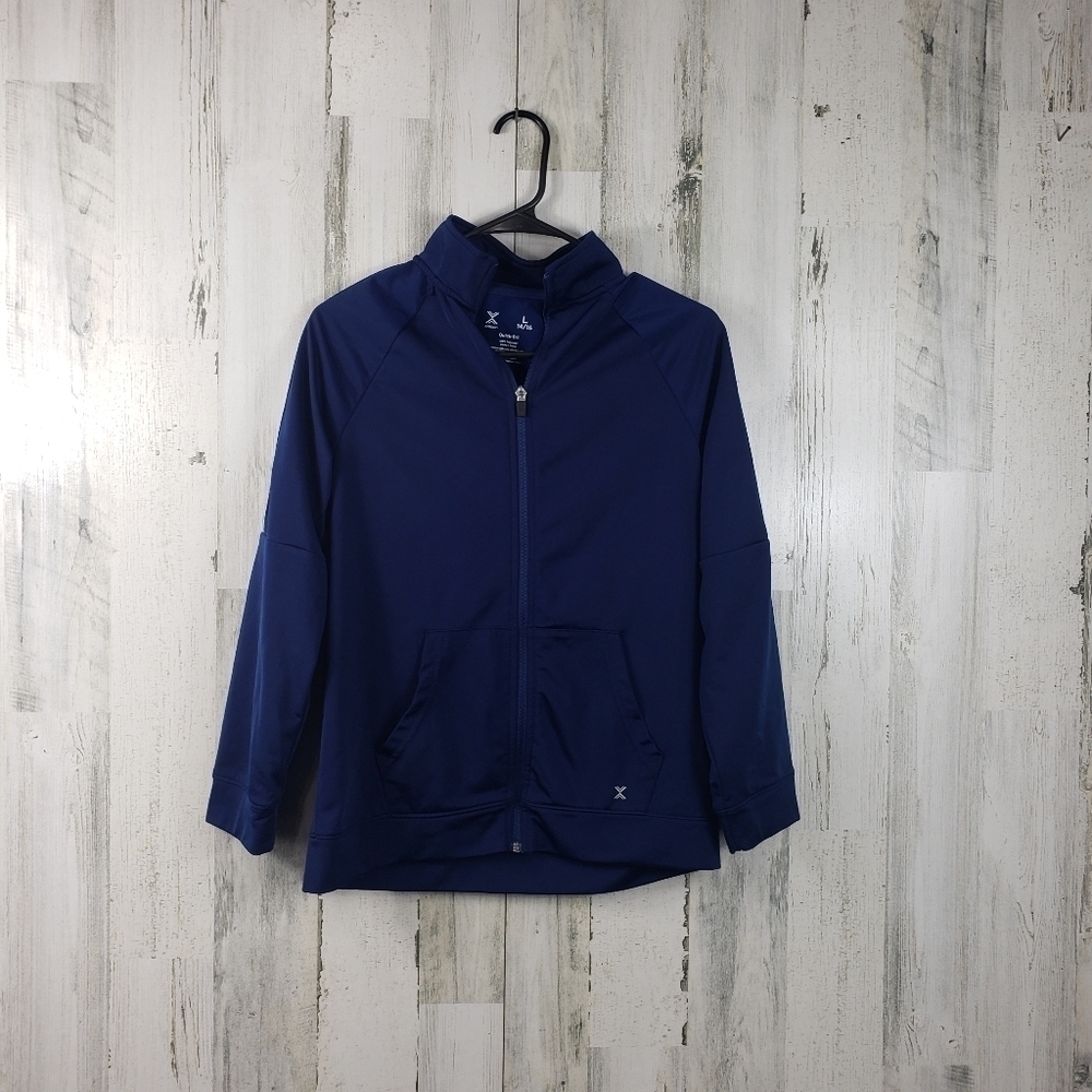 kids xersion quick dri gender neutral dark blue light jacket size L 14-16